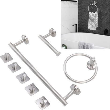 Ensemble d'accessoires de salle de bain avec serviettes, porte-serviettes, 5 crochets, ensemble d'accessoires de salle de bain en acier inoxydable 304 (1/5)
