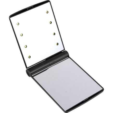 Miroir Portable de Maquillage LED Pliable avec grossissement Double Face, Miroir de beauté pour Voyage, Noir, ABS+Aluminum Glass (1/5)