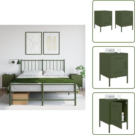 Nachttische 2 Stk. Olivgrün 36x39x50,5 cm Stahl - Industrielles Design - Nachttisch - Schreibtisch - Sideboard - Wohnraumgestaltung