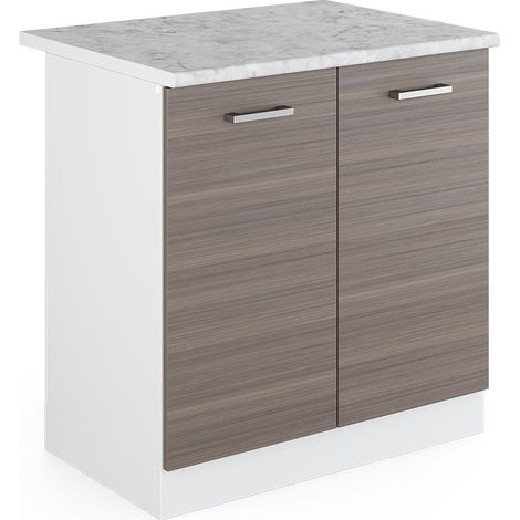 Mueble bajo para el fregadero R-Line, Gris, 80 cm con puertas, con encimera, Vicco