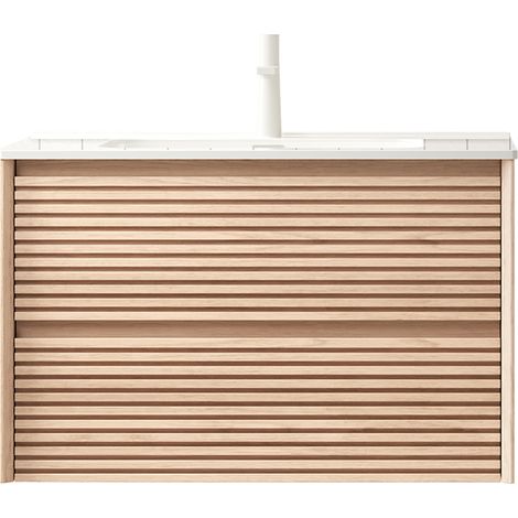 Hängender Badunterschrank 81 cm mit Keramikbecken, 2 Schubladen, Nussbaumoptik (1/5)