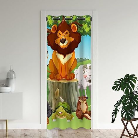 Animaux de la Jungle Rideau de Porte Lion Tortue Rideau Occultant Isolant Thermique Paresseux Rideaux occultants à œillets chèvre Rideaux de Chambre 86x203 cm - 86 x 203 cm (LxH) (1/5)