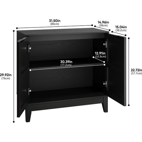 Buffet ancien 80 cm en bois travaillé, meuble de rangement à 2 portes avec tablettes ajustables, armoire décorative pour séjour, cuisine, salle à manger