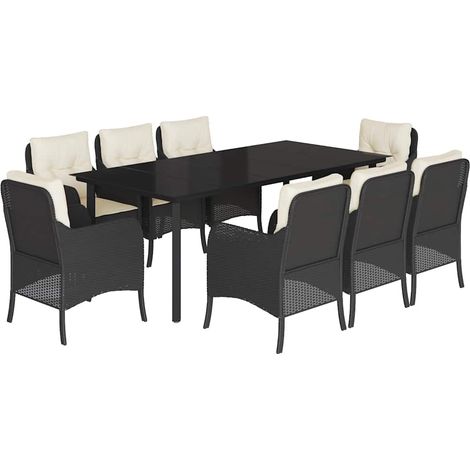 Maison Exclusive - 9-tlg. Garten-Essgruppe mit Kissen Schwarz Pol (1/5)