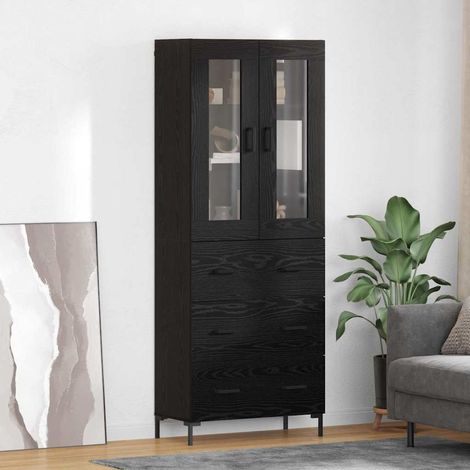vidaXL  Highboard Cabinet with Shelf  2 pcs Black Oak Engineered Wood