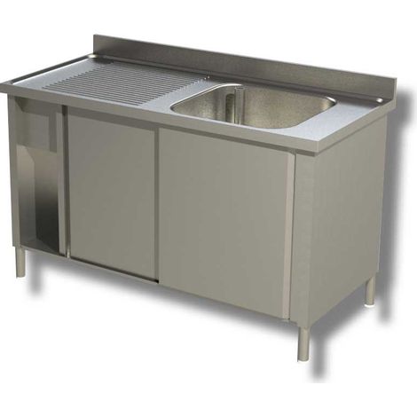 Plonge Inox Evier à Droite sur Meuble Porte Coulissante - Gamme 700 - Ristopro