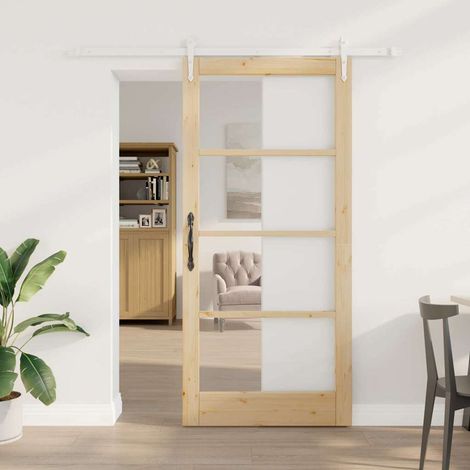Porte Coulissante-Porte intérieure Marron 93 x 202 cm Bois et métal 475624 (1/5)