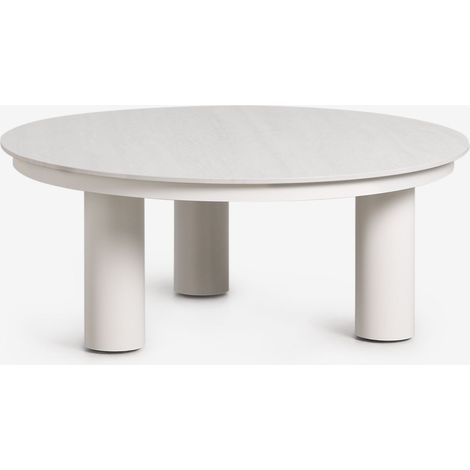 SKLUM Runder Gartencouchtisch Ø80 cm aus Sinterstein und Aluminium Umeko Weiss                                  