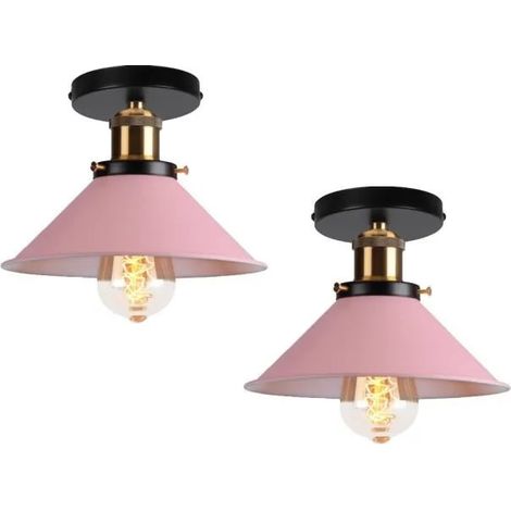 U-DO LOT DE 2 Plafonnier Cage en Fer Rose Claire E27 22CM Lampe de Plafonde Luminaire Vintage Lustre Intérieur Industriel (1/4)
