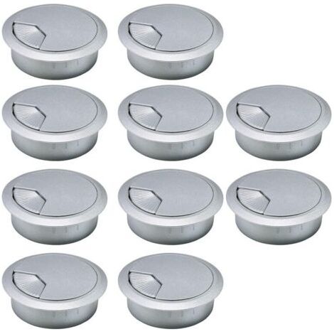 Passe-câbles de bureau, cache-câbles en plastique ABS, organiseurs de câbles réglables et amovibles – Lot de 10, 50 mm, argent (1/5)