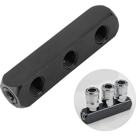 Collecteur en ligne SUS304 pour tuyau d'air pneumatique, répartiteur 3 voies, filetage BSPP 1/4 pouce, noir (1/5)