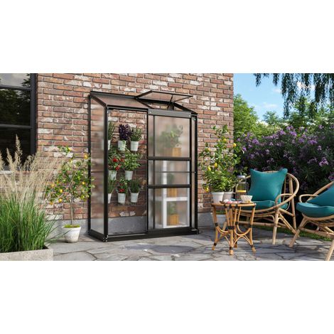 Vitavia Anlehn-Gewächshaus "Ida 900", schwarz, 0,9 m², 4 mm HKP