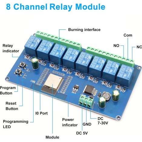 ESP Module relais 8 canaux – WiFi Bluetooth BLE avec carte de développement ESP, alimentation DC5-30 V pour Arduino IDE (LC Relay-ESP-8R-D5) (1/4)