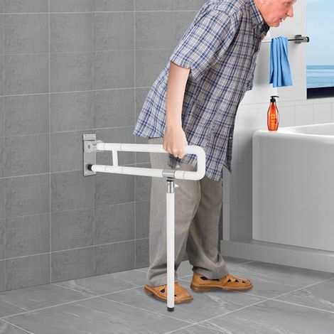 【Chauffage et ventilation】Barre de toilette en acier inoxydable pour personnes âgées, barre d'appui de salle de bain pliable 23,6 pouces, avec texture antidérapante, rabattable (1/5)