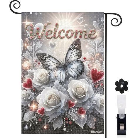 Drapeau de jardin printemps été 30 x 45 cm motif papillon et fleurs naturelles toile double face pour balcon et cour (1/5)