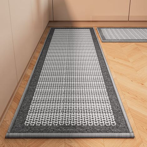 Tapis de Cuisine, Tapis Cuisine Devant evier, Tapis de Cuisine antidérapant et Lavable, Tapis Lavable en Machine Coton et Lin Absorbant Gris(50x 80cm) (1/4)