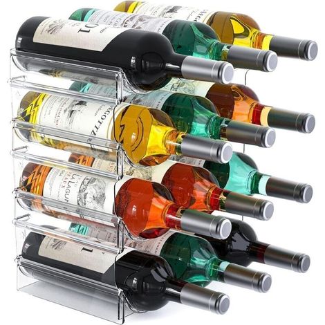 Étagère de rangement pour bouteilles empilable 4 niveaux – 12 conteneurs – En PET durable et transparent – Pour cuisine, garde-manger, bar (1/5)
