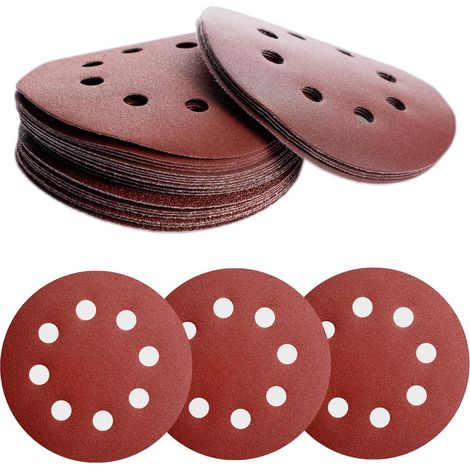 Disques abrasifs 125 mm, lot de 50 pads ronds, grain fin 2500, 8 trous, pour ponceuses girafe, ponçage placo et meulage long col. (1/5)