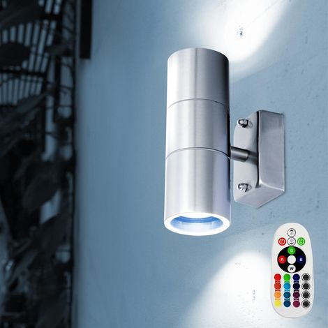 Lampe murale façade télécommande UP DOWN lumière en acier inoxydable dimmable dans un ensemble comprenant des ampoules LED RVB