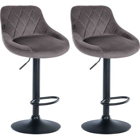 Set di 2 sgabelli da bar con cuciture decorative a rombi, seduta in velluto grigio e struttura in metallo nero TDB10779