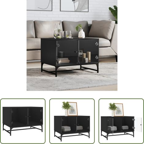 Rangement - Table basse avec portes en verre noir 68,5x50x50 cm (1/5)