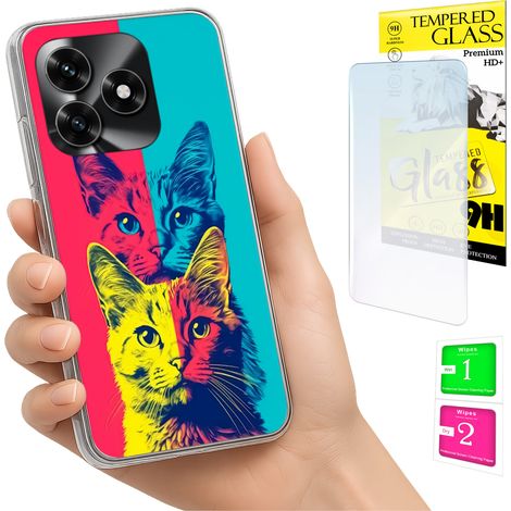Funda para Honor X5C Plus / X5C 4G con foto, cubierta trasera con diseño de gatos y cristal 9H. (1/5)