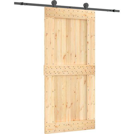 Schiebetür Natürlich und Schwarz 95 x 210 cm Massivkiefer vidaXL (1/5)