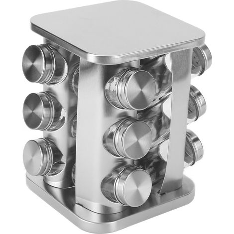 Porte-épices rotatif en acier inoxydable, support pour pots à épices rotatifs, pour plan de travail, couleur acier inoxydable (1/5)