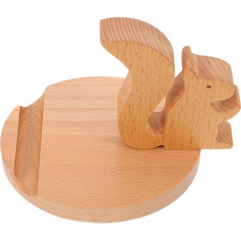 Support Téléphone Portable Bois Mignon Écureuil Support Bureau Stable et Compact Décoratif Bois pour Table (1/5)
