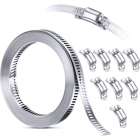 Collier de serrage en acier inoxydable 304 – Longueur 12 pieds – 8 attaches robustes – Pour applications automobiles et conduits d'aération (1/5)