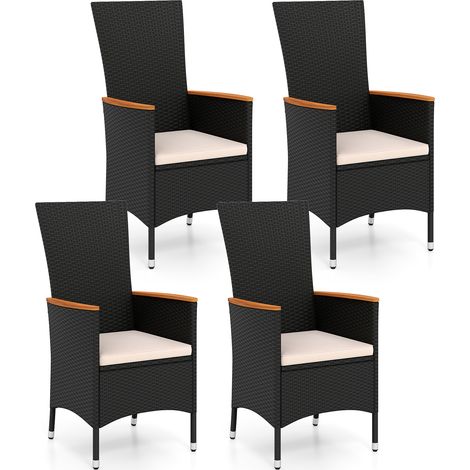 Lot de 4 Chaises de Jardin en Rotin, Fauteuil de Jardin, avec Coussin, Accoudoir, Coussinet de Pied Réglable, pour Patio, Balcon, Cours (1/5)