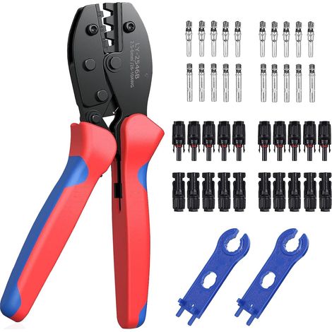 Pince à Sertir Solaire Kit Pour CâBle , Outils à Sertir Solaires Pour CâBl , Panneau Solaire 2.5/4.0/6.0mm²+20pcs Mc4 MâLe Connecteur CâBle De Panneau Solaire Femelle+1paire Connecteur De Solaire Mc4 (1/5)