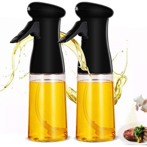 Distributeur d'huile de cuisine 2 pièces, vaporisateur d'huile, 210 ml, distributeur d'huile d'olive pour la cuisson, le barbecue, le rôtissage, la cuisson (noir) (1/5)