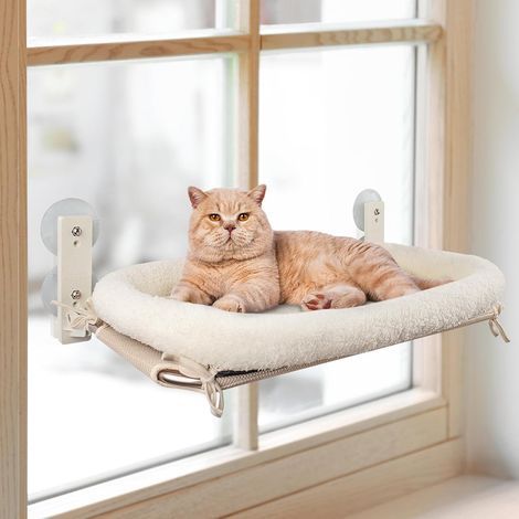 faltbarer Katzenbaum, Edelstahl, 4 Saugnäpfe, weiche Liegefläche, für Fenster und Wand (1/5)