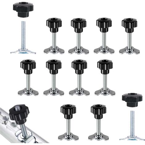 12-teiliges Set Schraubbefestigungen für Zurrschienen, M8x60-Befestigungen, sternförmige Schraubbefestigungen für Zurrschienen, Wohnmobilzubehör (Schwarz) (1/5)