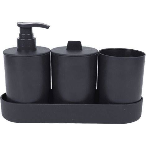 Ensemble d'Accessoires de Salle de Bain 4 Pièces Noir Mat - EINNENFFER - Distributeur de Savon, Porte-Brosse à Dents, Pot et Plateau - Compact et Élégant (24,5 cm x 8,9 cm x 16,2 cm) (1/5)