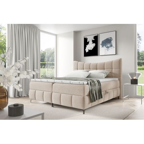 Boxspringbett Schlafzimmerbett CHARLES PREMIUM 120x200cm Stoff Aragon Creme