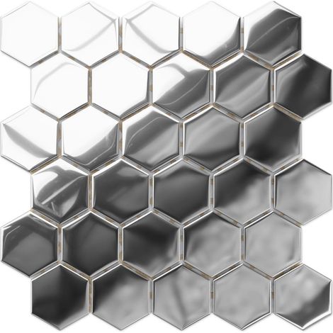 Mosaïque sur filet pour salle de bain ou cuisine en verre - LIQUID SILVER - 24.7cm x 25.5cm (1/5)