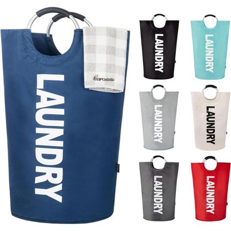 125L Large Capacity Laundry Hamper, Foldable Laundry Bag with Padded Handles, Laundry Bins, Ideal for Storing and Carrying Clothes, Navy Blue (1/5)