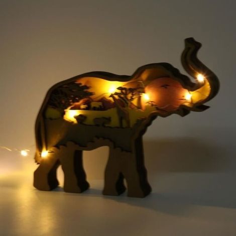 Hochwertige Elefantenstatue aus Buchsbaumholz von XXU für Büro oder Esstisch (mit Lampe) XU010