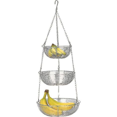 3-stöckiger Hänge-Obstkorb für die Küche, 76 cm (30 Zoll), Silber (1/5)