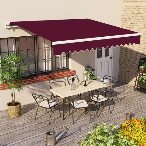 Manual Awning Canopy Outdoor Patio Garden Sun Shade Retractable Shelter Wine Red 2.5x2M (1/5)