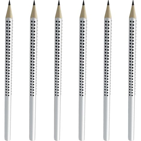 Lápiz 2B, extra grueso y ergonómico, triangular, estuche plateado, minas blandas (dureza 2B), ideal para la escuela, la oficina y la hostelería (paquete de 6). (1/5)