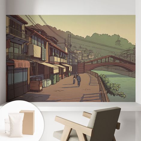 Papier peint décoratif avec colle pour salon, chambre à coucher et bureau – Design moderne et facile à poser Paysage pastel 104x70 cm (1/5)