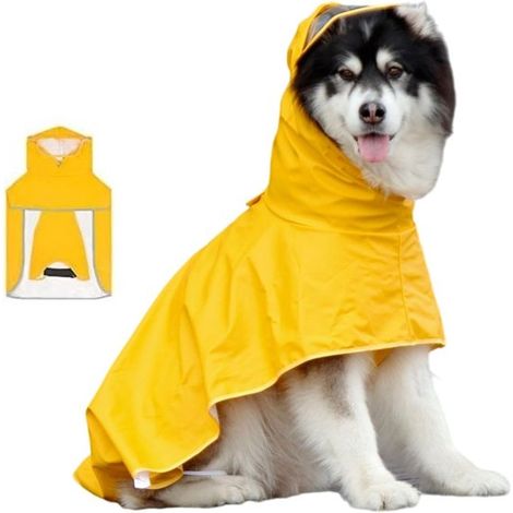 Impermeabile per cani con cappuccio. Impermeabile per cani con cinturino regolabile in vita e aperture per il guinzaglio. Adatto a cani di taglia media e grande. (1/5)