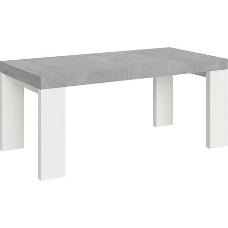 Table rectangulaire extensible gris béton et blanc 180 à 440cm Ribo-Support 4 pieds (1/5)