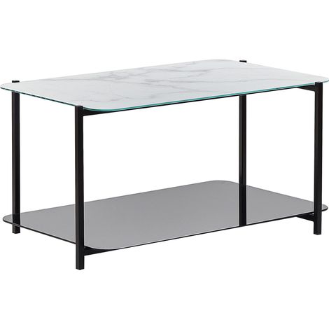 Coffee Table GLOSTER Tempered Glass White Marble (1/5)