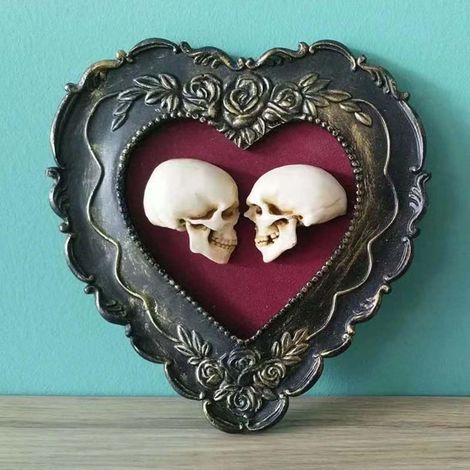 Statue squelette cœur en résine, figurine crâne romantique pour décoration mariage, Halloween, maison, cadeau Noël, sculpture love heart vintage. (1/3)