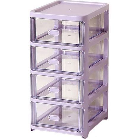 Mini tour de rangement à 4 niveaux en plastique avec bacs à tiroirs petites boîtes la maison le bureau le bureau, violet (1/4)
