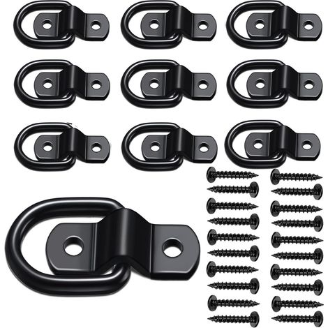 Anchor D-ring 1/4" Heavy Duty Trailer Anchor Bolt Ring 1200 LBS Capacity Trailer Map Tower Anchor Bracket Hook Kit for SUV, RV, Camper, Van Car Boat Motorcycle Surface Mount, Black (1/5)